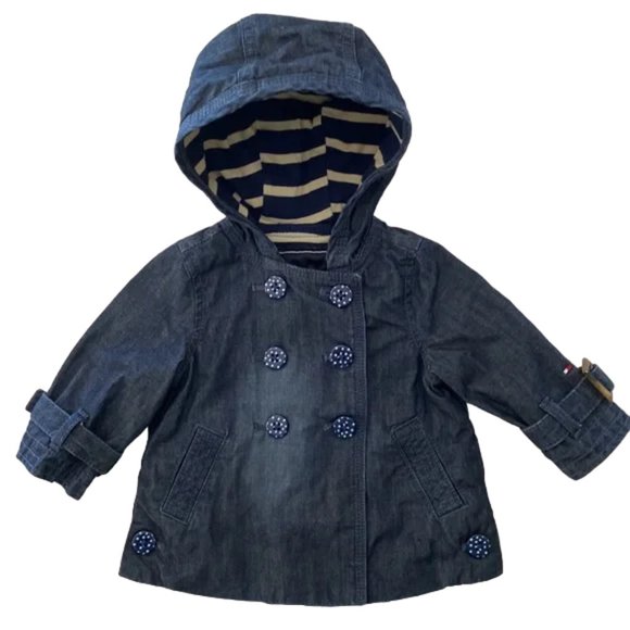 Tommy Hilfiger Baby Girls Hooded Denim Pea Coat Polka-Dot Buttons 6-9 Months - Picture 12 of 12